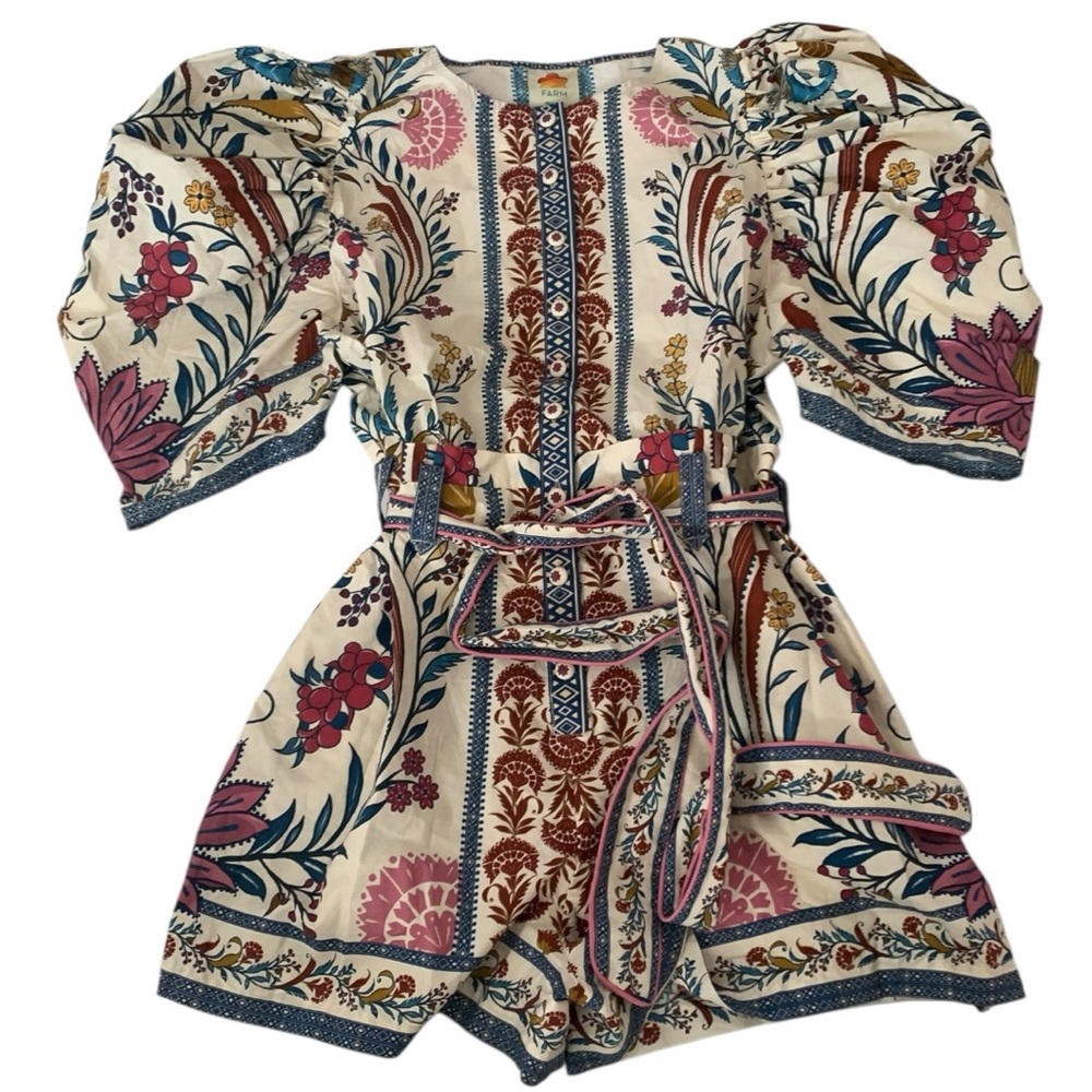 FARM Rio size XL Romantic lightness Multicolor Floral Romper puff sleeve white s - Picture 2 of 12